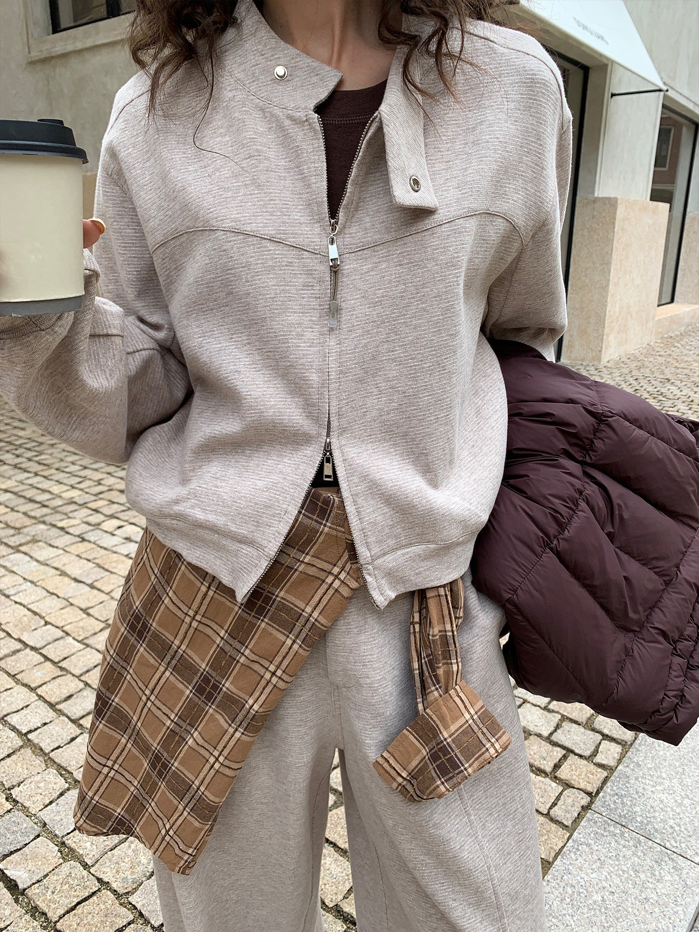 Simple Urban Casual Short Zip-Up Sweatshirt