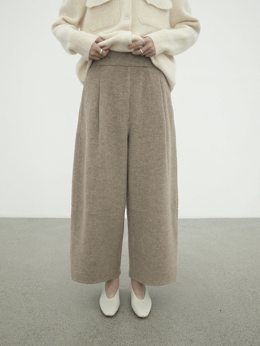 Minimalist Warm High-Waist Wool Wide-Leg Barrel Pants
