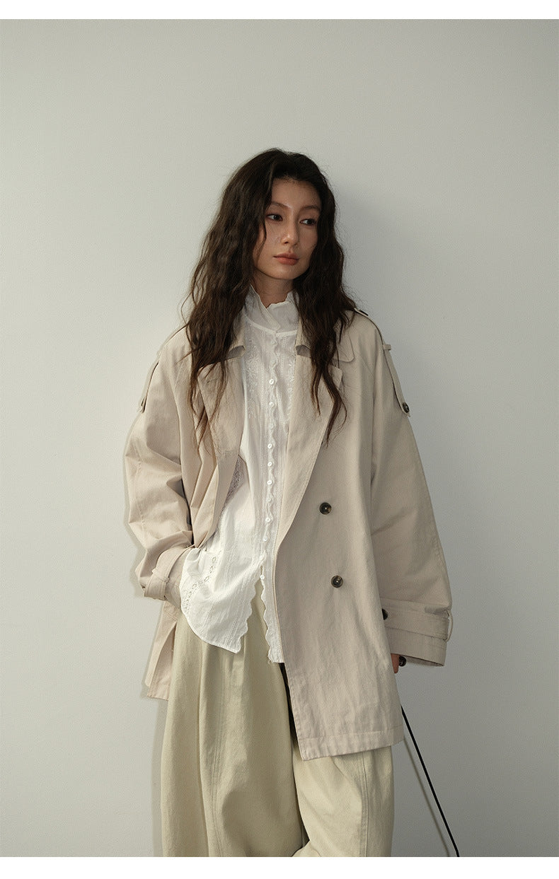 Double-Breasted Lapel Mid-Length Trench Coat