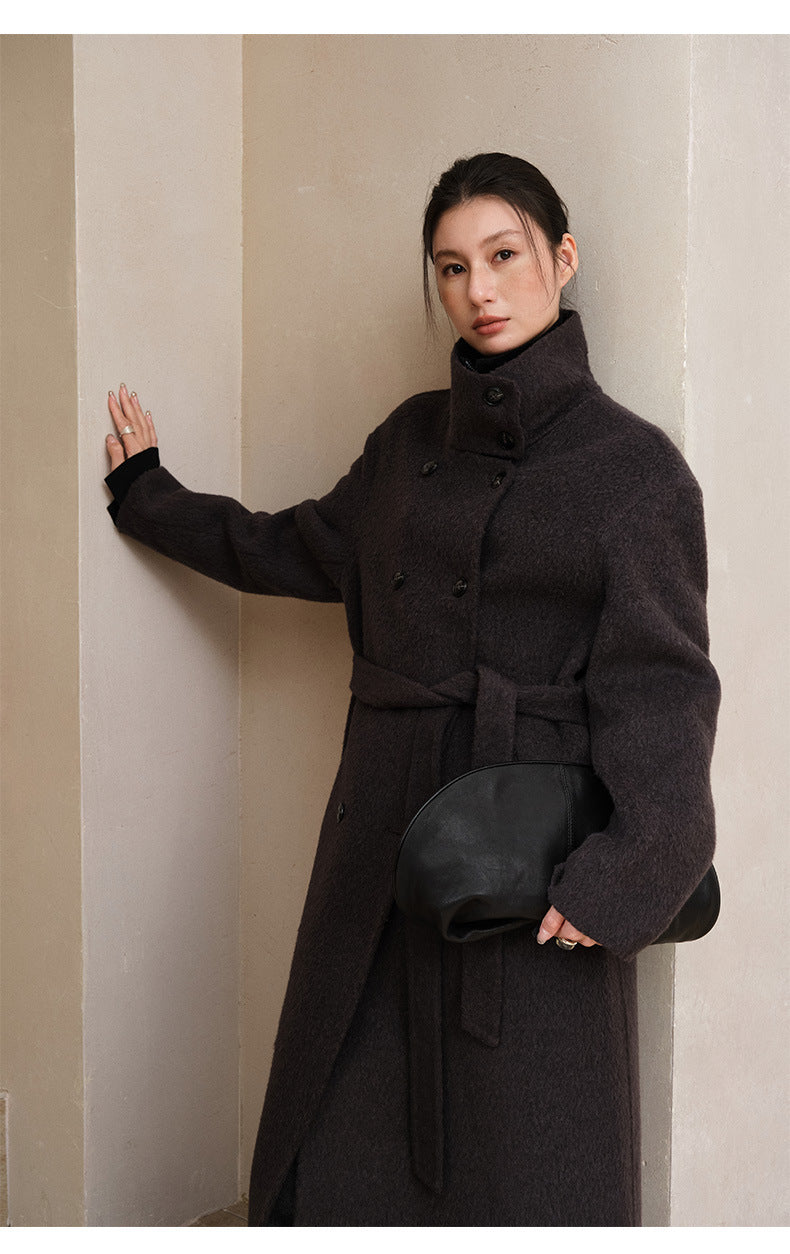 Double-Breasted Long Belt Double-Sided Alpaca Wool Cashmere Coat