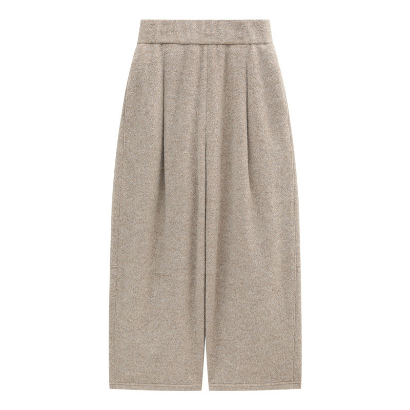 Minimalist Warm High-Waist Wool Wide-Leg Barrel Pants