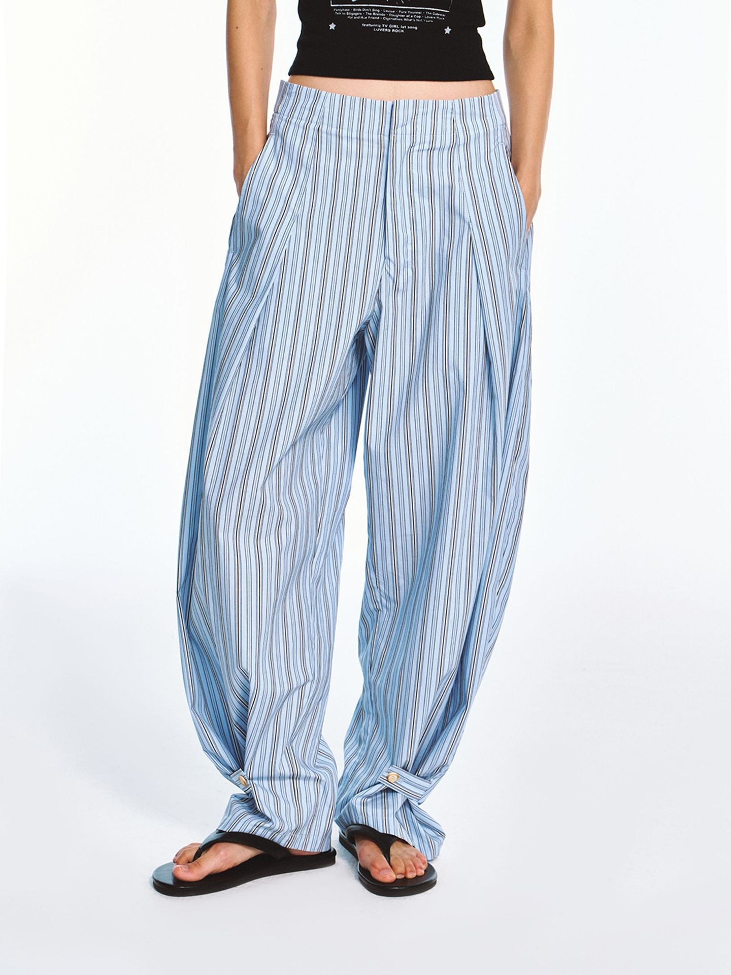 Breathable Striped Adjustable Leg Cuff Casual Pants