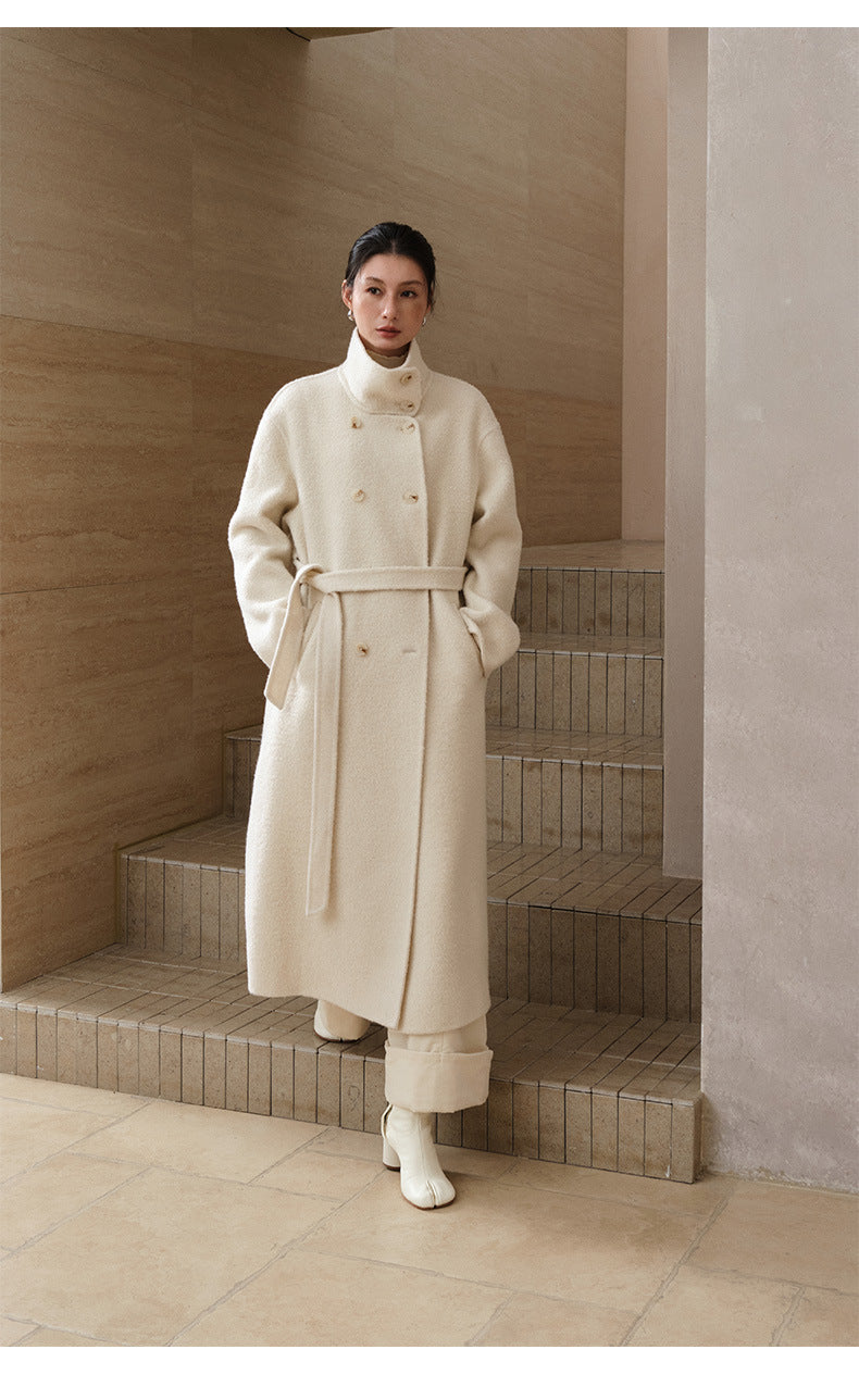 Double-Breasted Long Belt Double-Sided Alpaca Wool Cashmere Coat