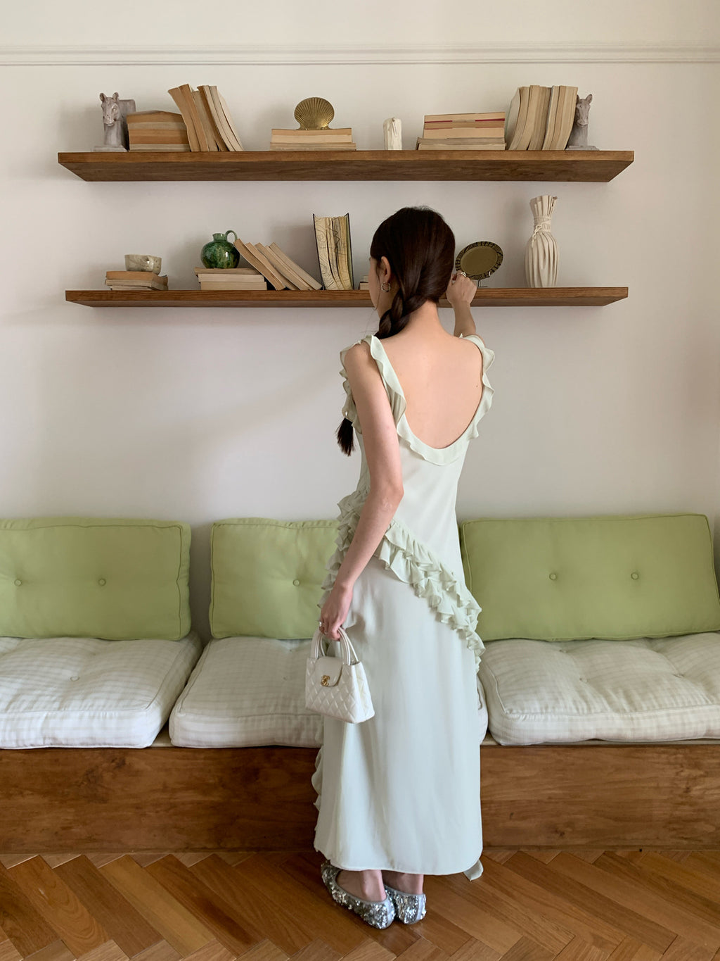Ruffle Trim Sleeveless Maxi Dress