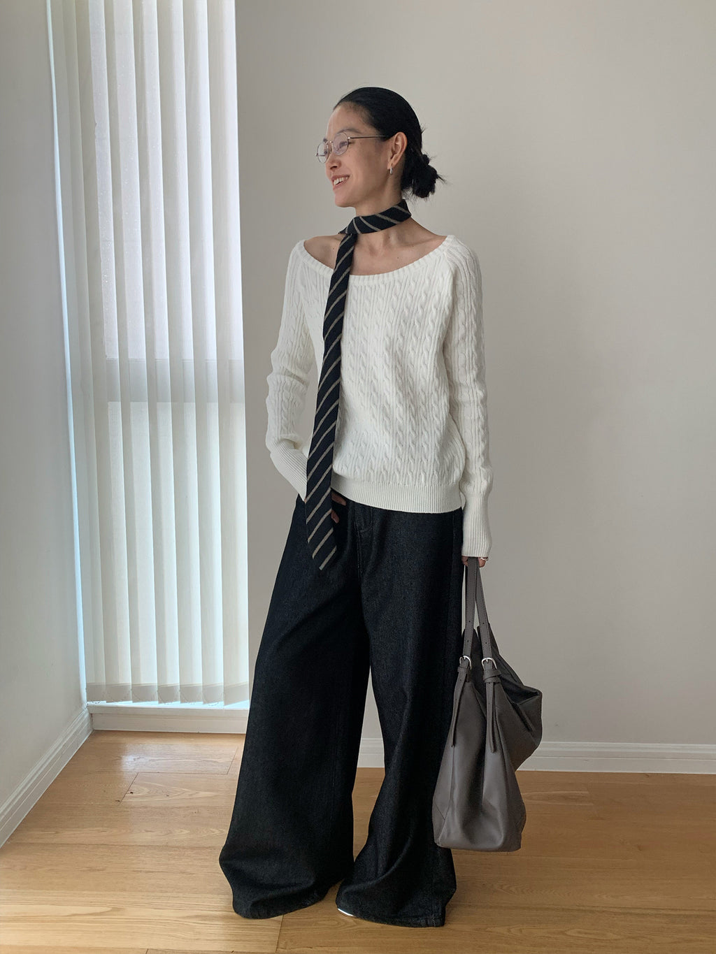 Boat Neck Off-Shoulder Knitted Sweater