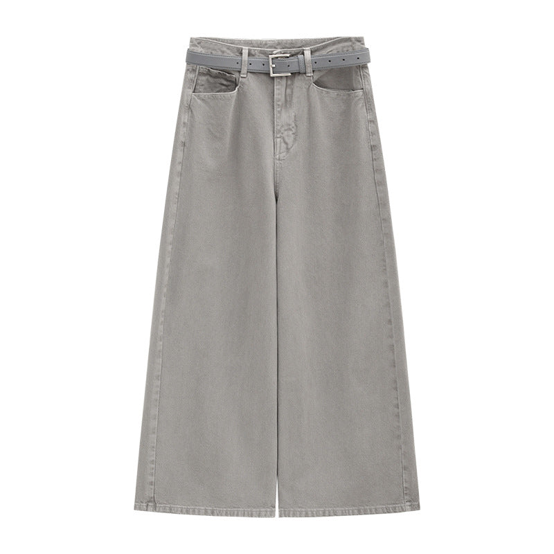 High-Waist Distressed Washed Wide-Leg Jeans