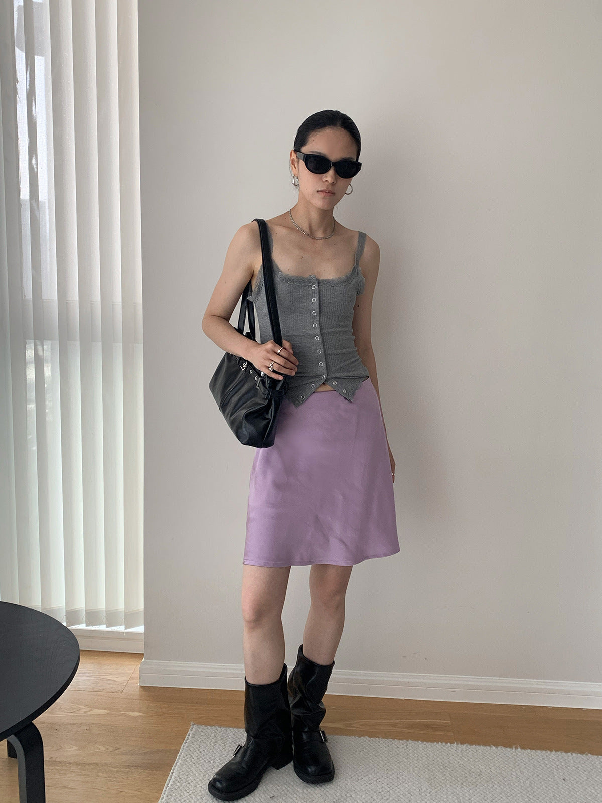 High Waist Bias Cut Minimalist Slip Midi Skirt