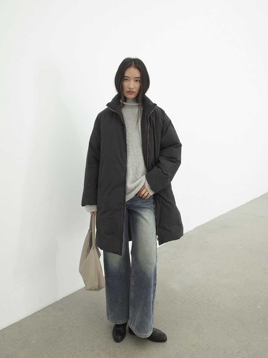 White Duck Down Warm-Locking Mid-Length Down Coat