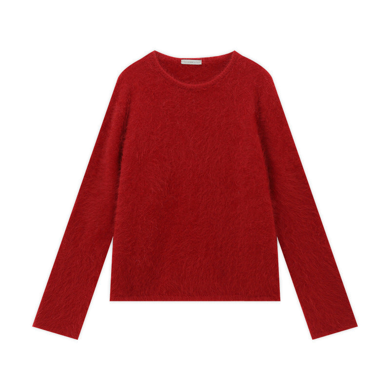 Fuzzy Long Sleeve Crewneck Pullover Sweater