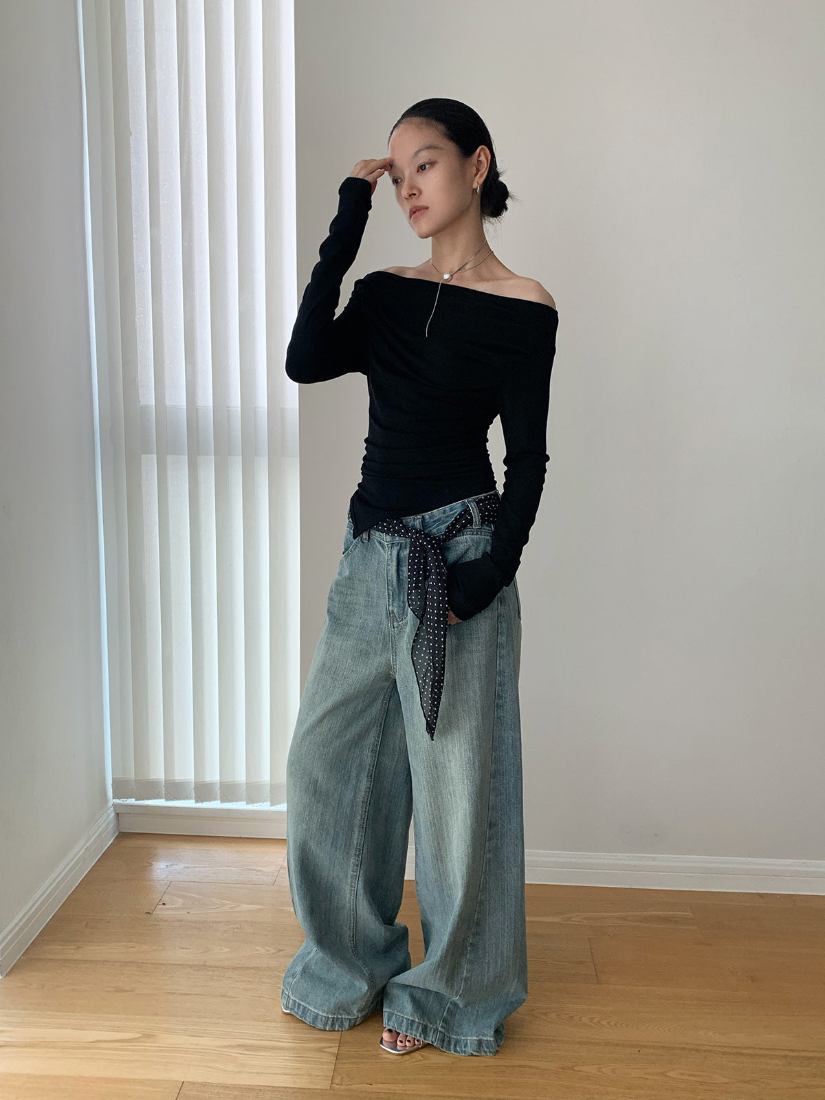 Mock Neck Ribbed Long Sleeve Cutout Top