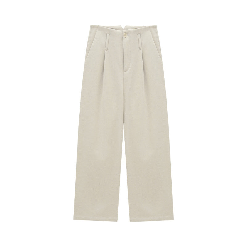 Soft Tailored Wide-Leg Pleated Trousers
