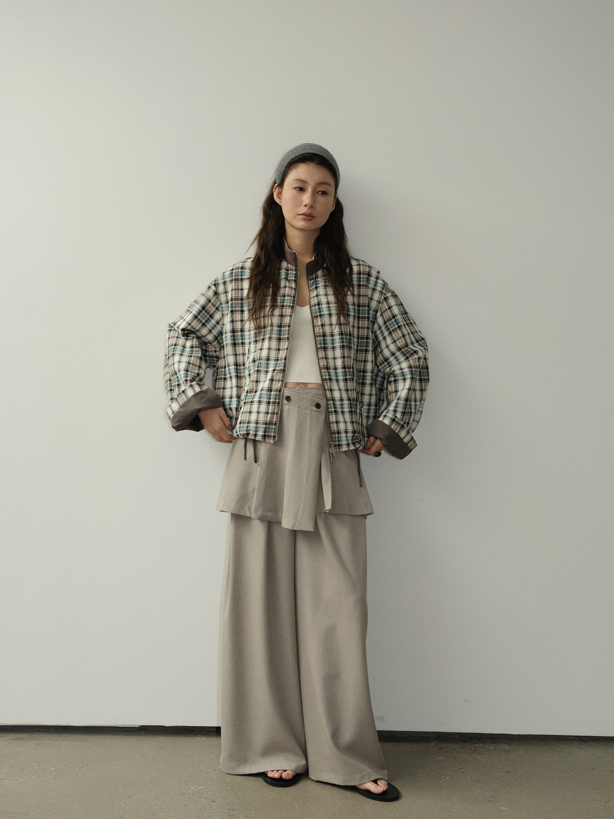 Drape Two-Piece Apron Wide Leg Suit Pants