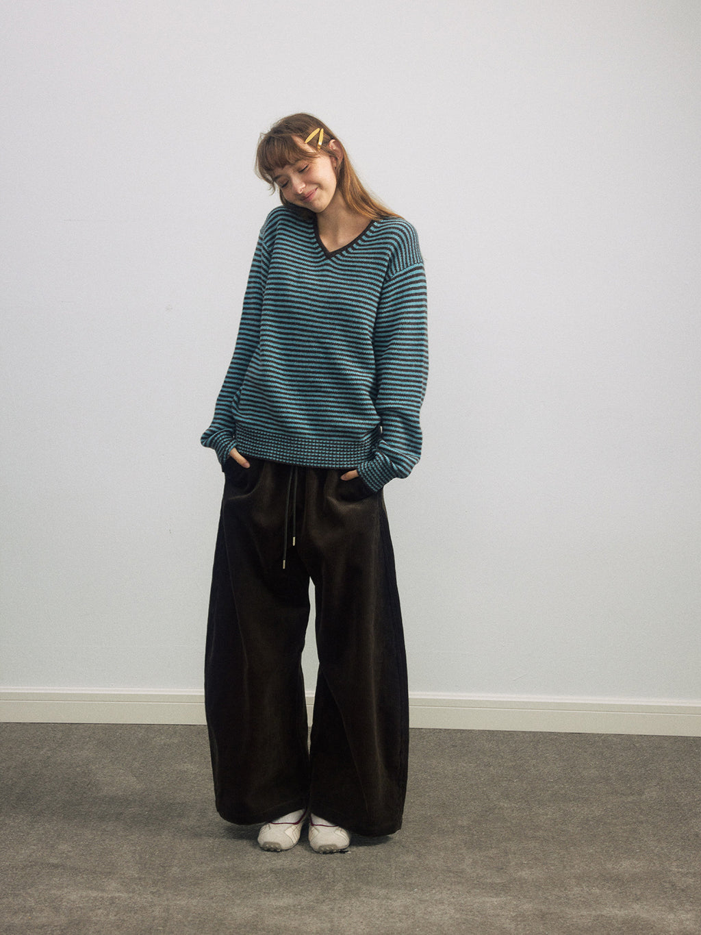 High Waist Lace-up Corduroy Long Pants