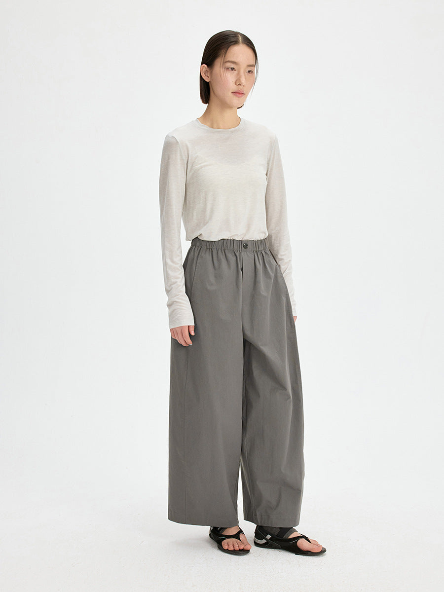 Elastic Waist Barrel Wide Leg Pants