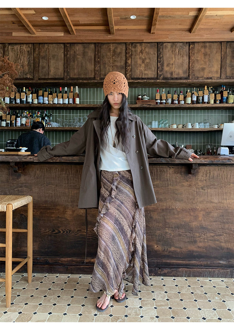 Double-Breasted Lapel Mid-Length Trench Coat