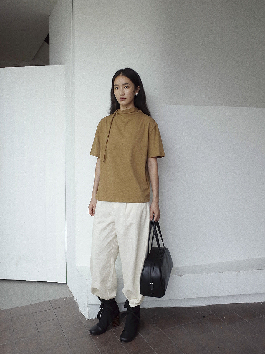 High-Waisted Wide-Leg Tailored Pants with Front Pleats