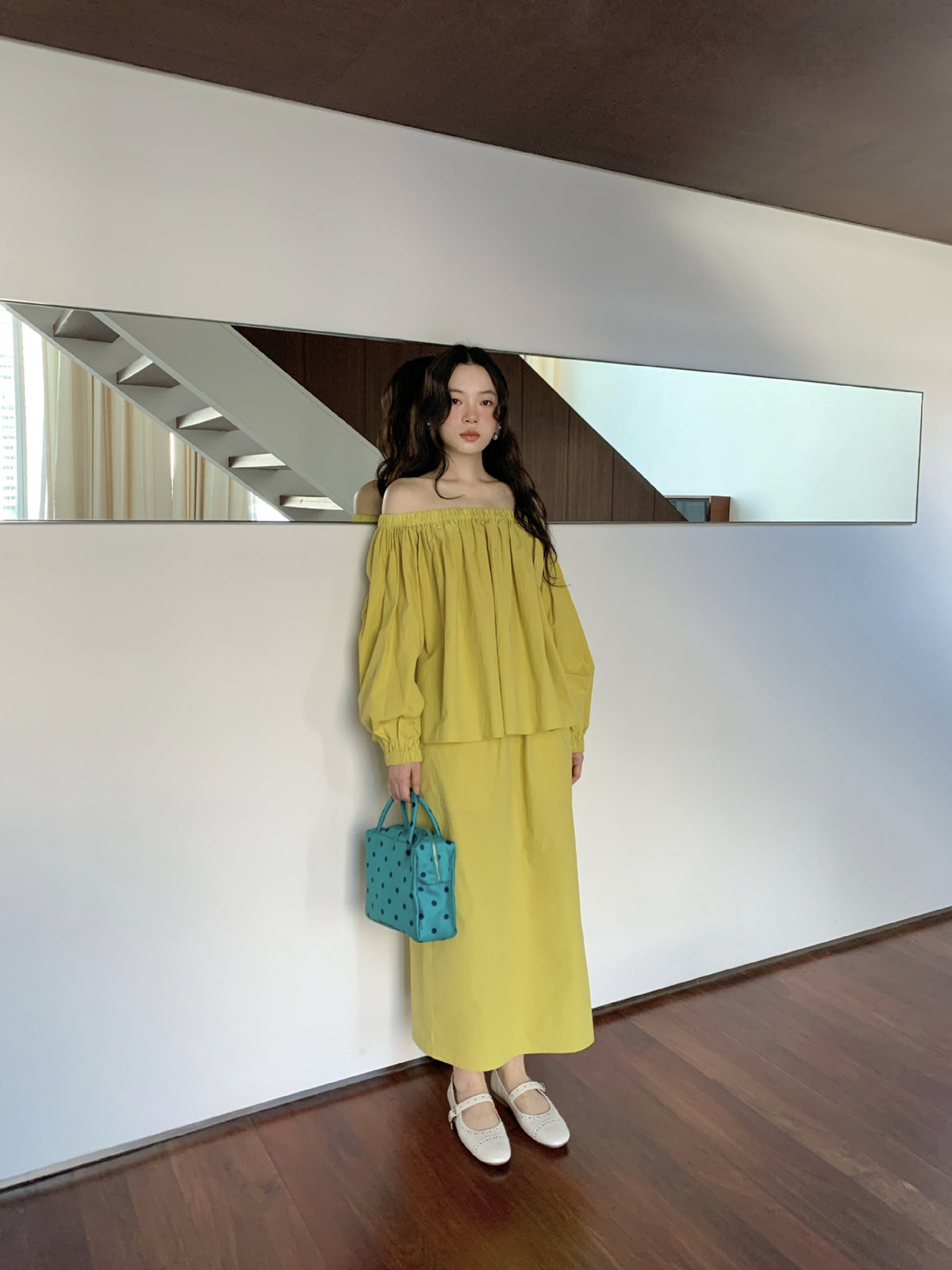 Elastic Waist Bubble Hem Midi Skirt