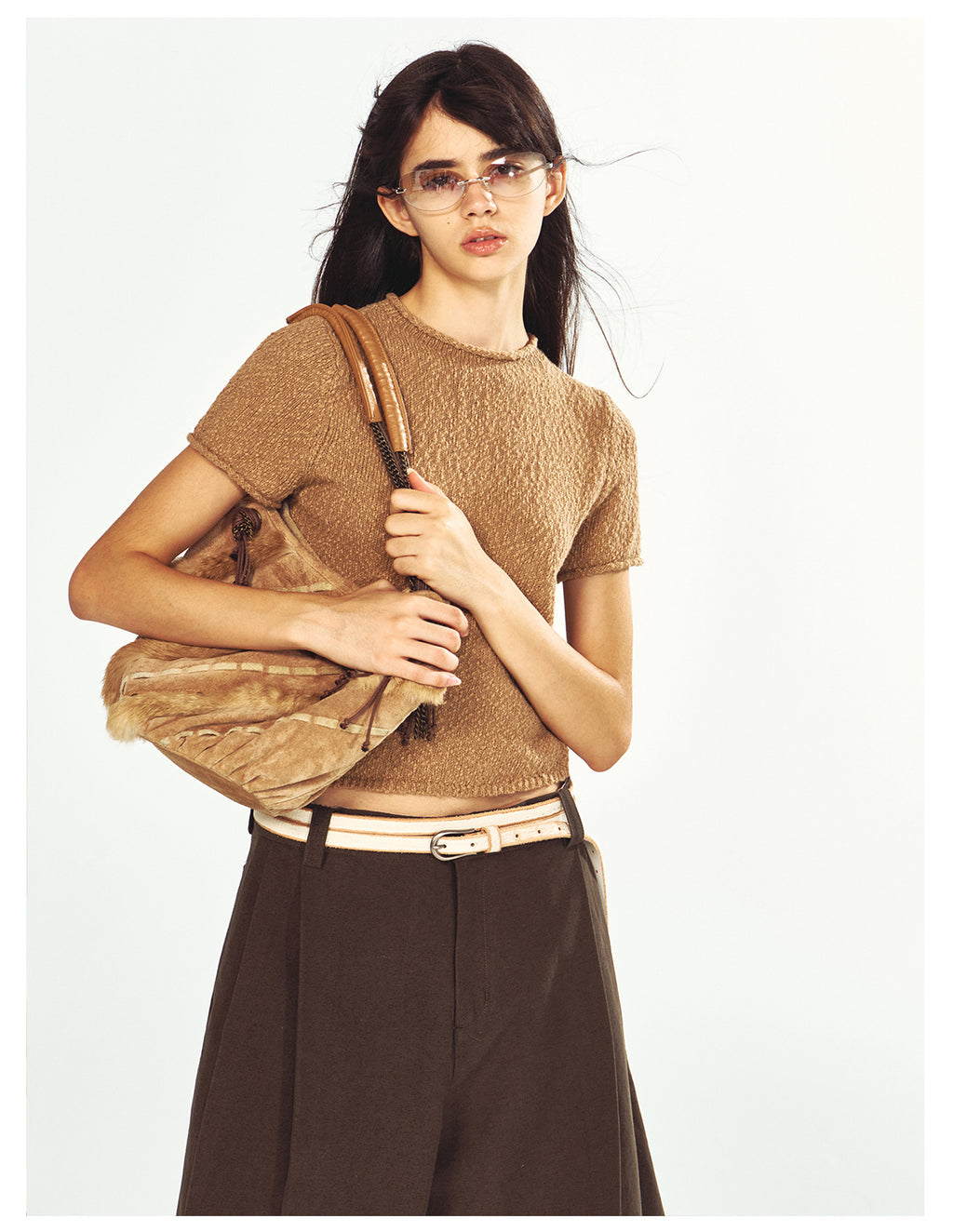 Textured Cotton Half-turtleneck Short-sleeve Knit t-Shirt