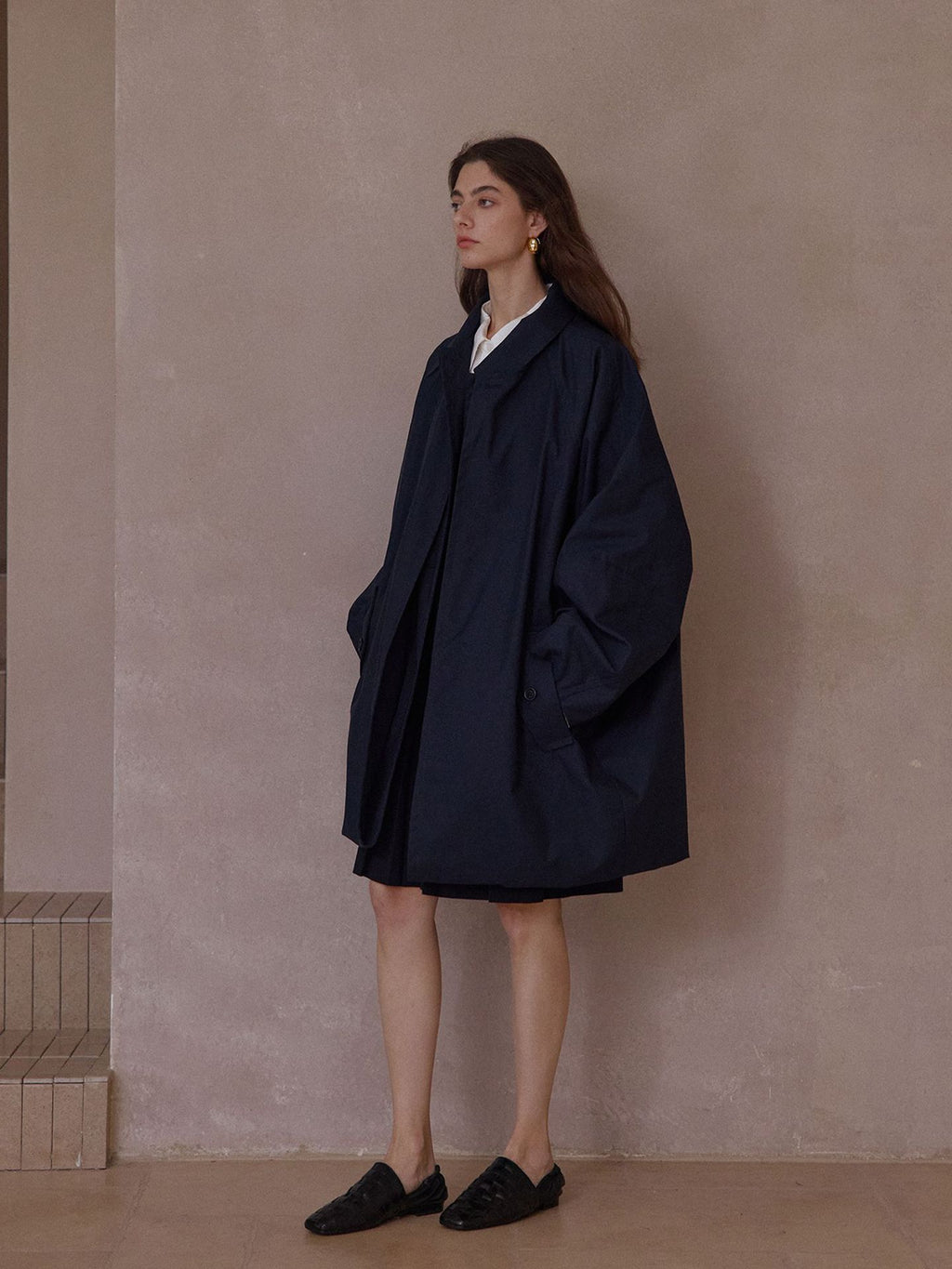 Illusion Double-layer Cocoon-shaped Structured Trench Coat