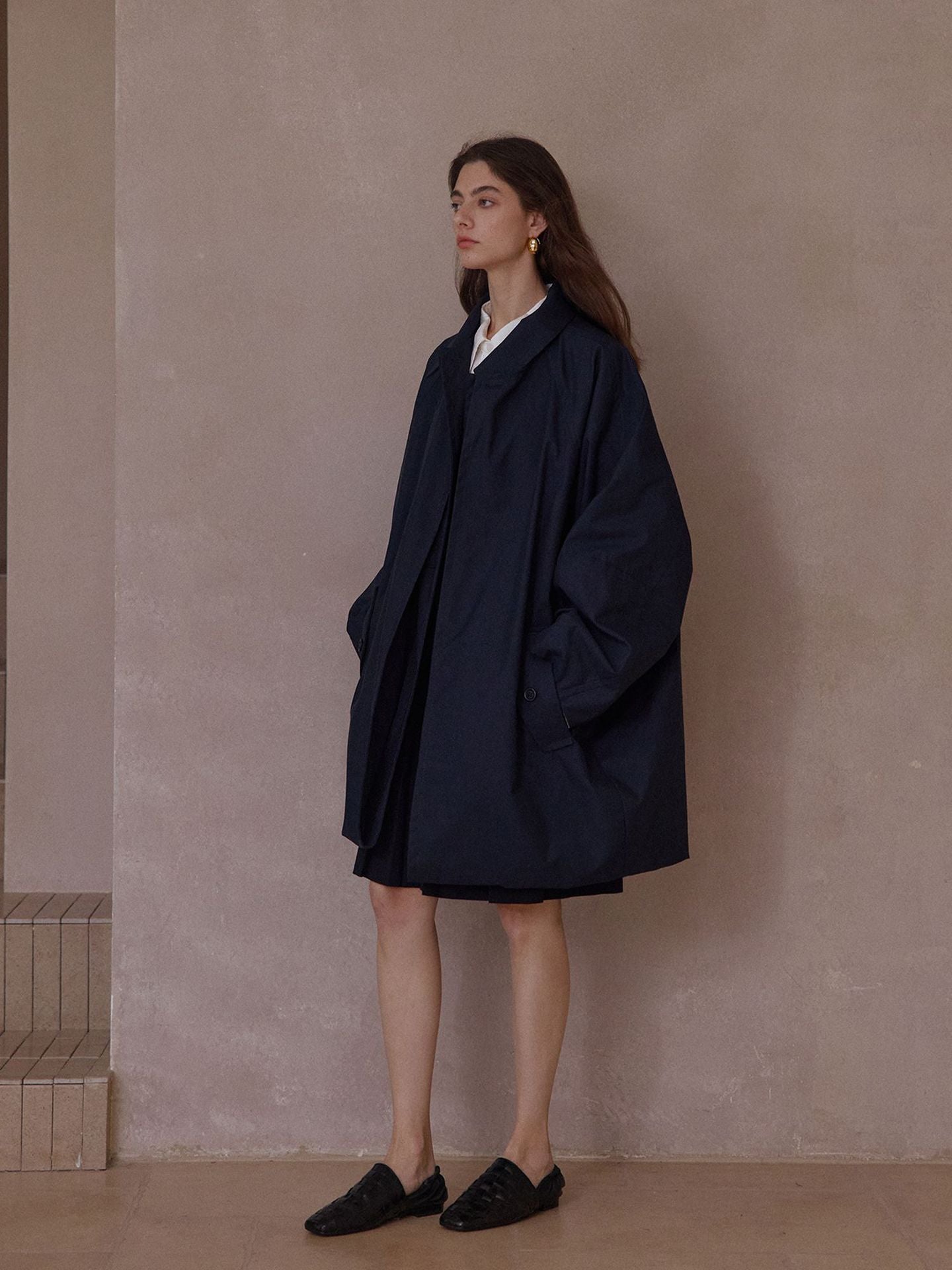 Illusion Double-layer Cocoon-shaped Structured Trench Coat