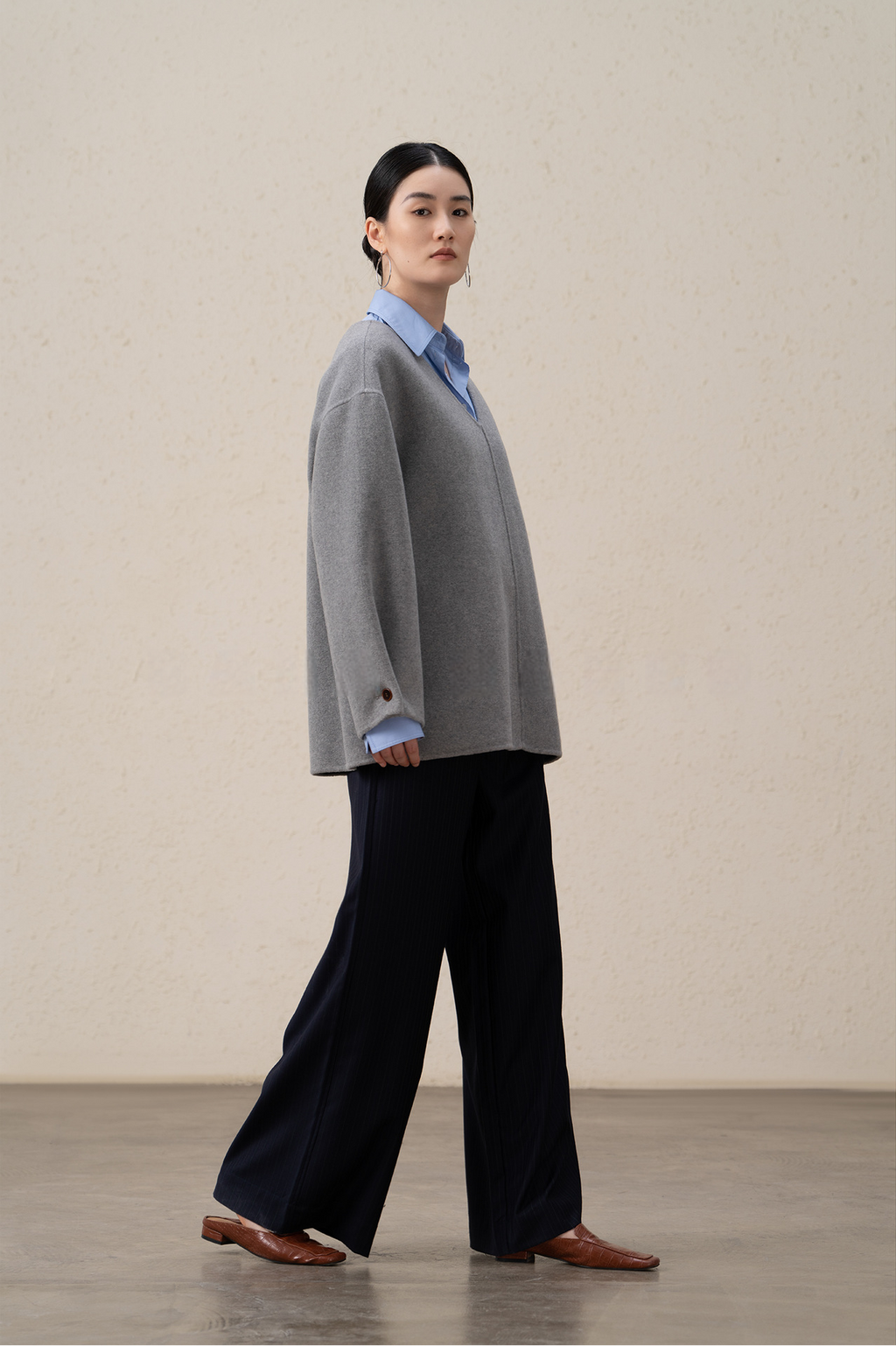 Merino Wool & Cashmere Double-Sided V-neck Coat