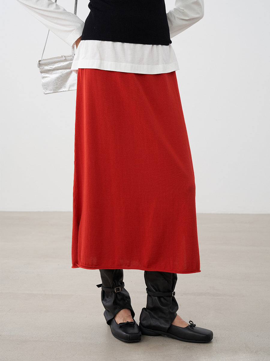 Straight Knit Midi Skirt with Side Slit