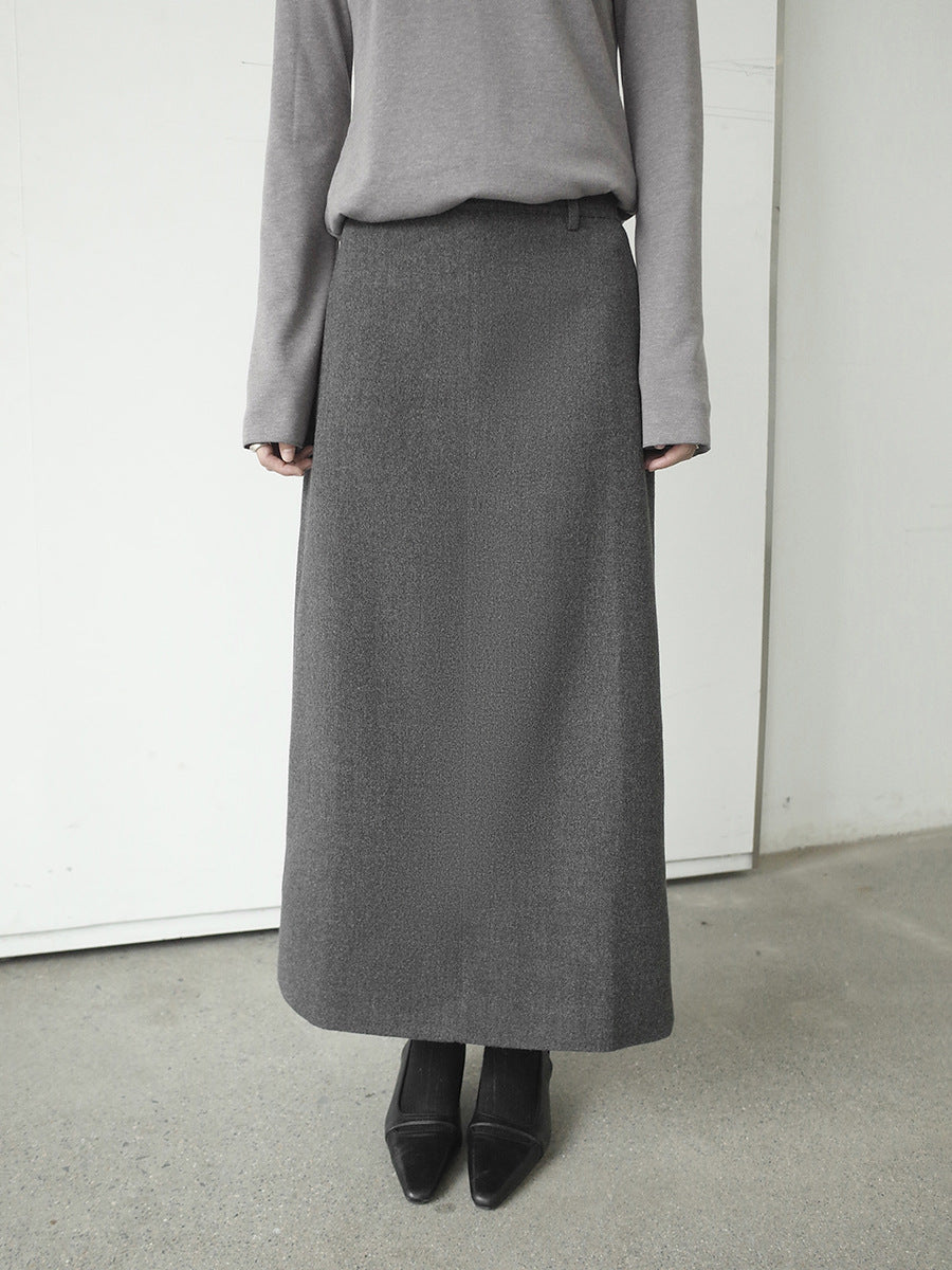 Hepburn Style Solid Color Straight Wool Skirt