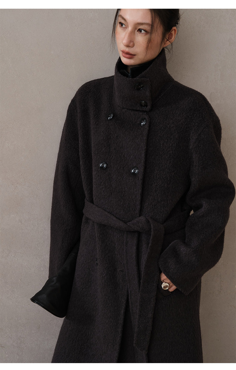 Double-Breasted Long Belt Double-Sided Alpaca Wool Cashmere Coat