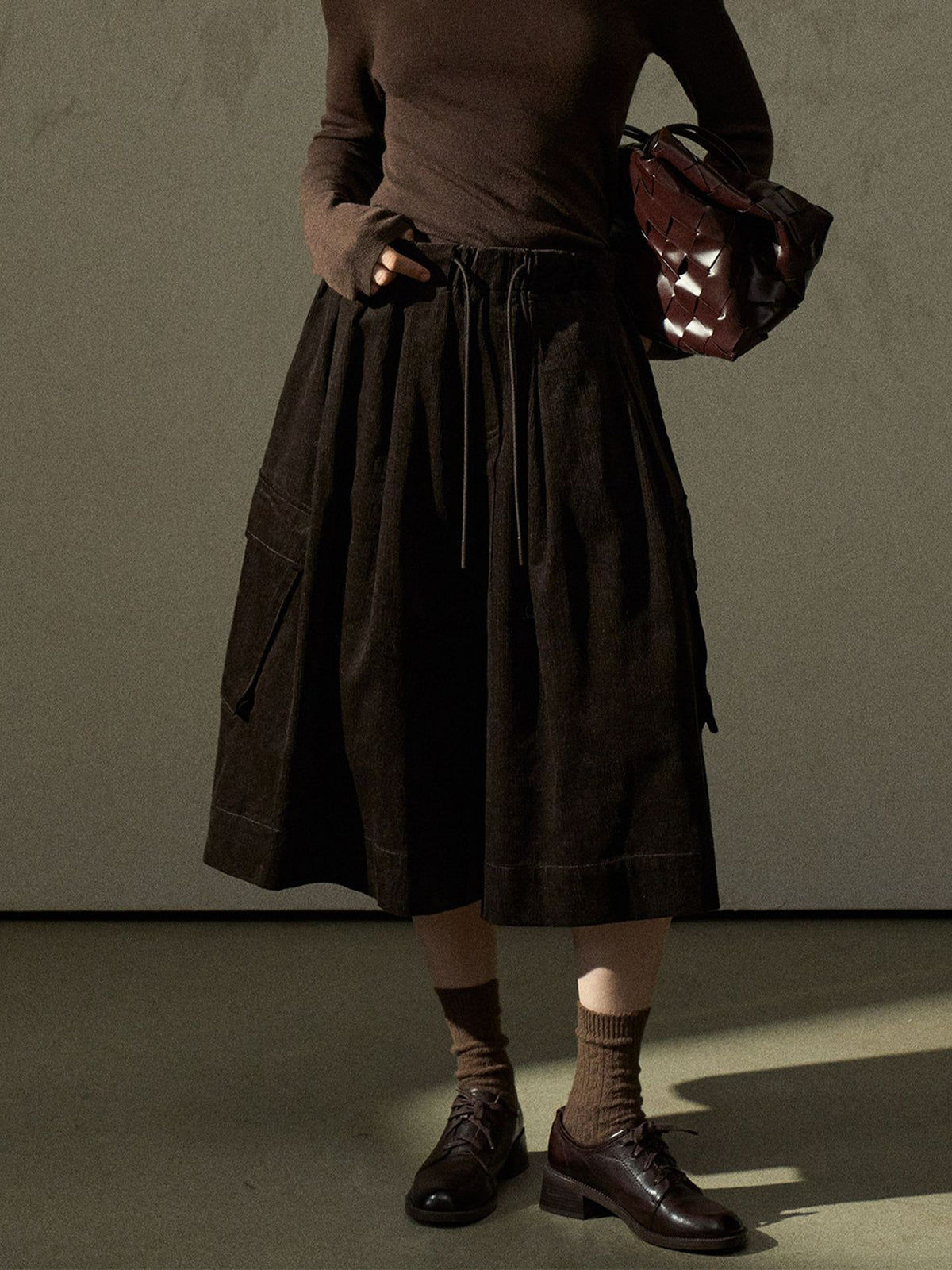 Corduroy Workwear Fit Comfortable Midi Skirt Pants