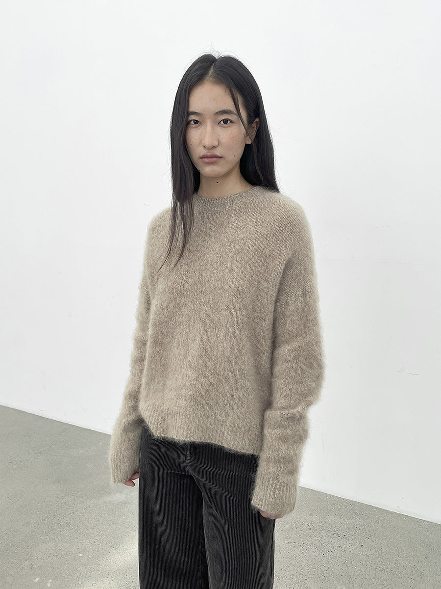 Soft-Fuzz Knit Long Sleeve Crewneck Sweater