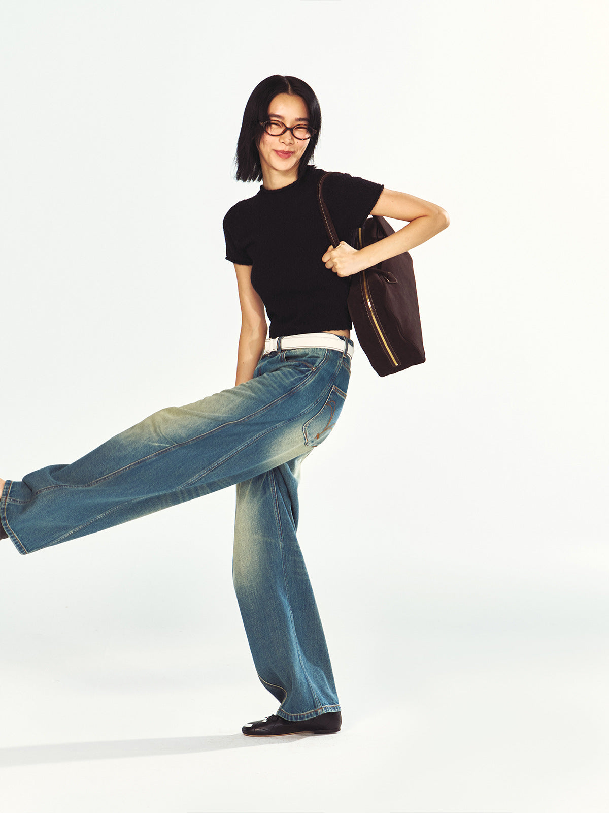 Textured Cotton Half-turtleneck Short-sleeve Knit t-Shirt