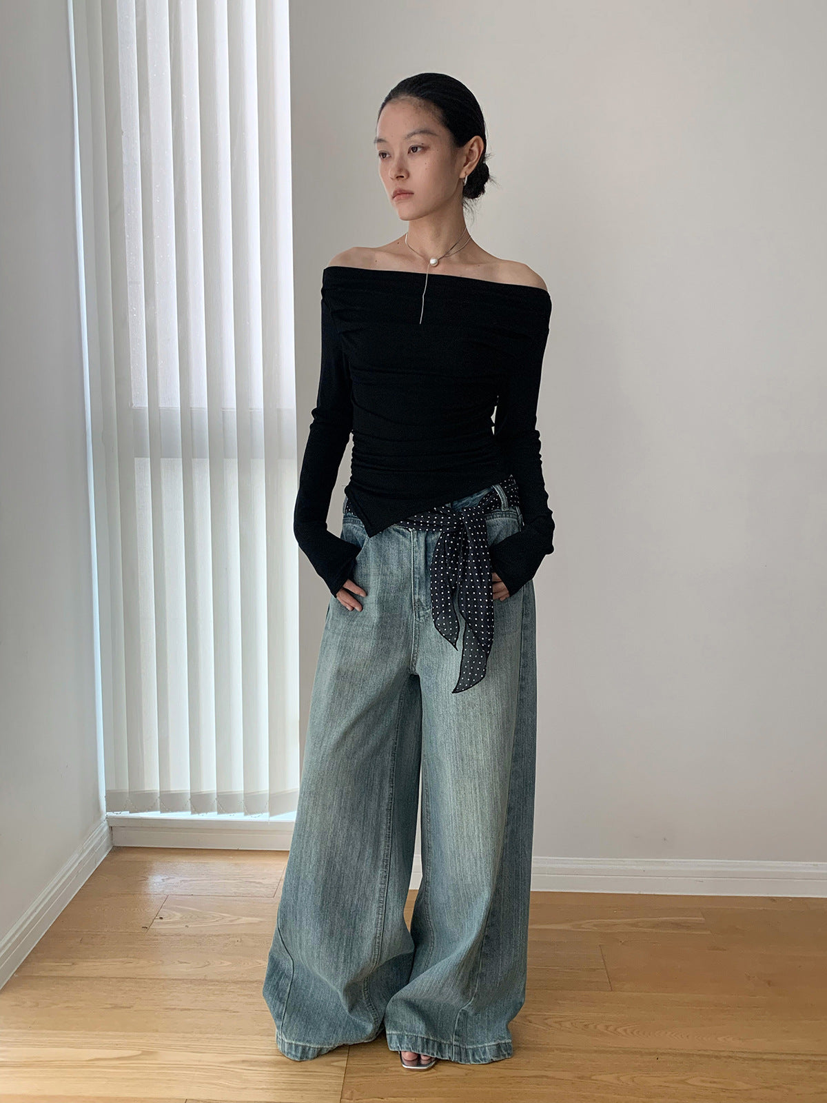 Mock Neck Ribbed Long Sleeve Cutout Top