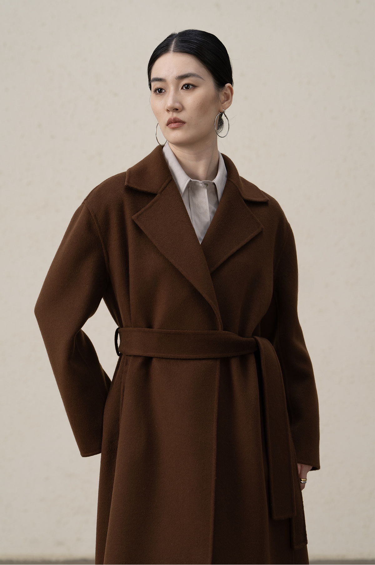 Cashmere Merino Wool Mulberry Silk Suit Collar Long Coat