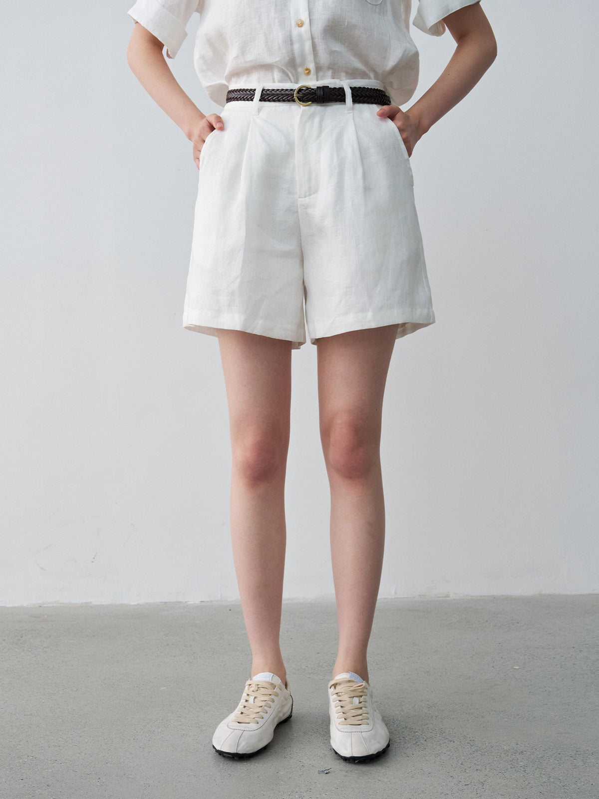 Linen Pleated Straight Casual A-Line Shorts