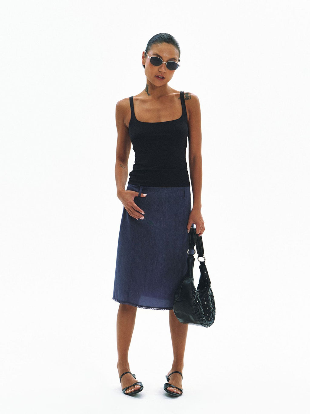 Linen Silk Straight Midi Skirt