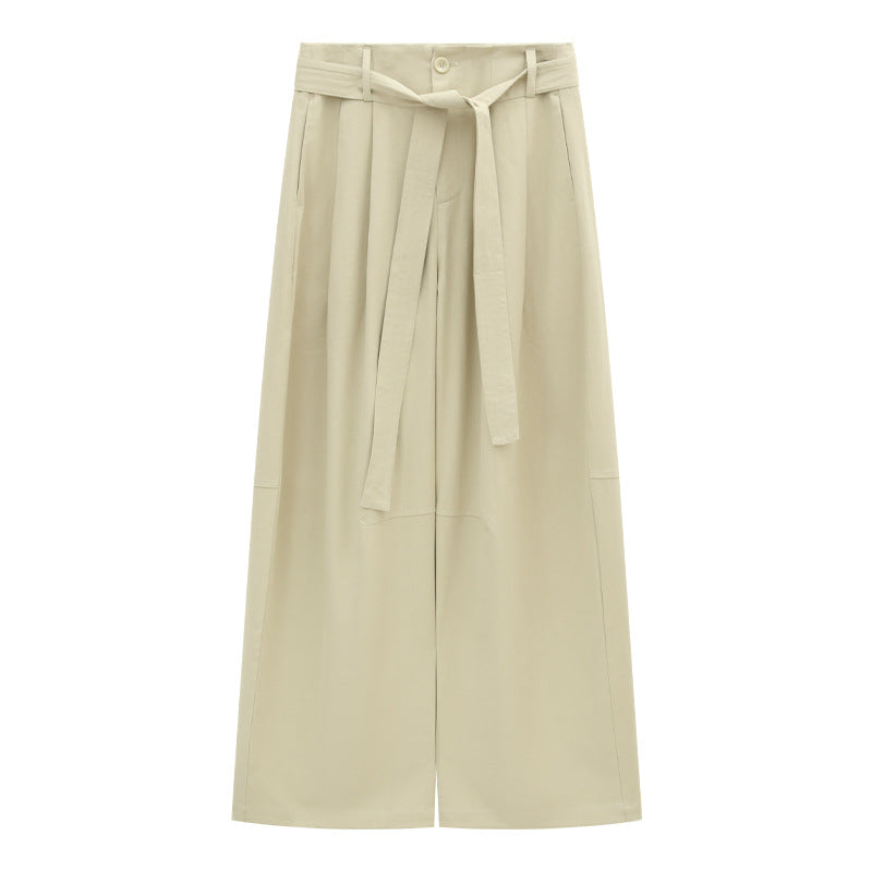 Waist Cord Belt Drape Wide-Leg Pants