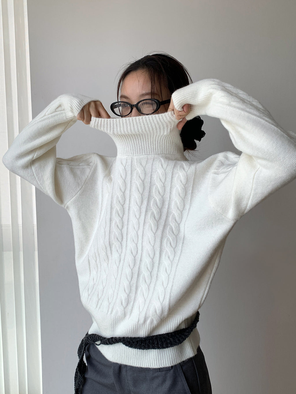 Jacquard Turtleneck Knit Sweater Pullover