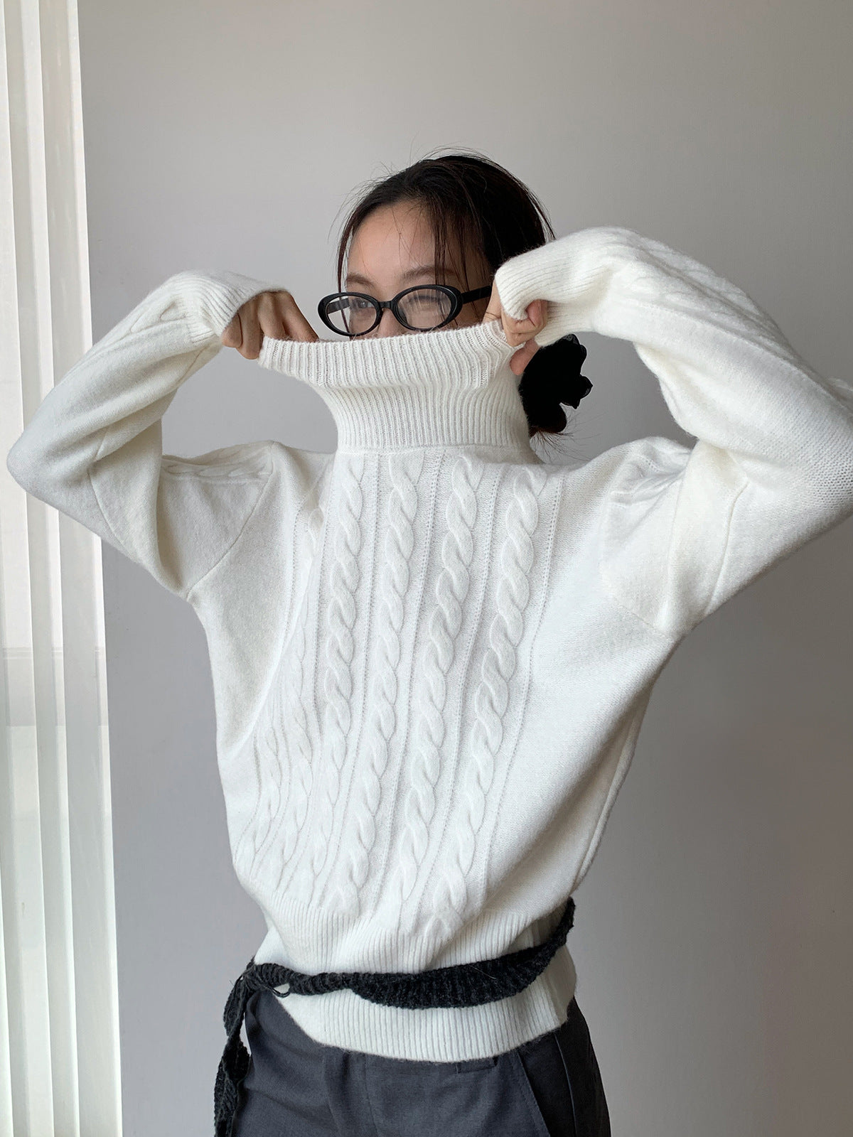 Jacquard Turtleneck Knit Sweater Pullover