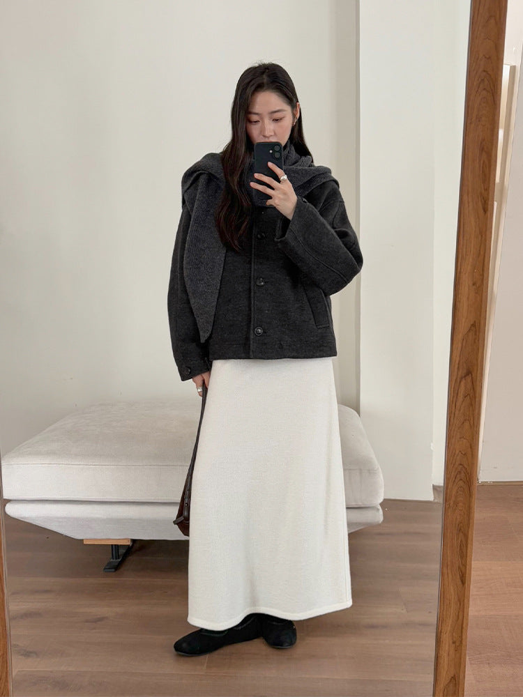 Wool Tweed A-line Maxi Skirt