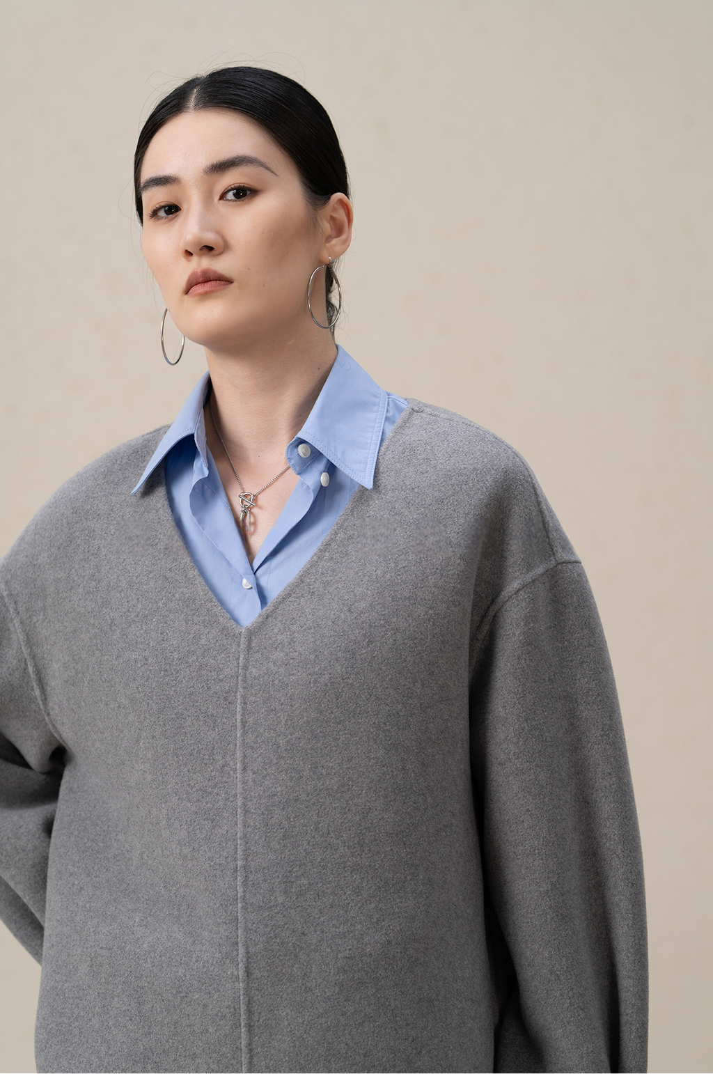 Merino Wool & Cashmere Double-Sided V-neck Coat
