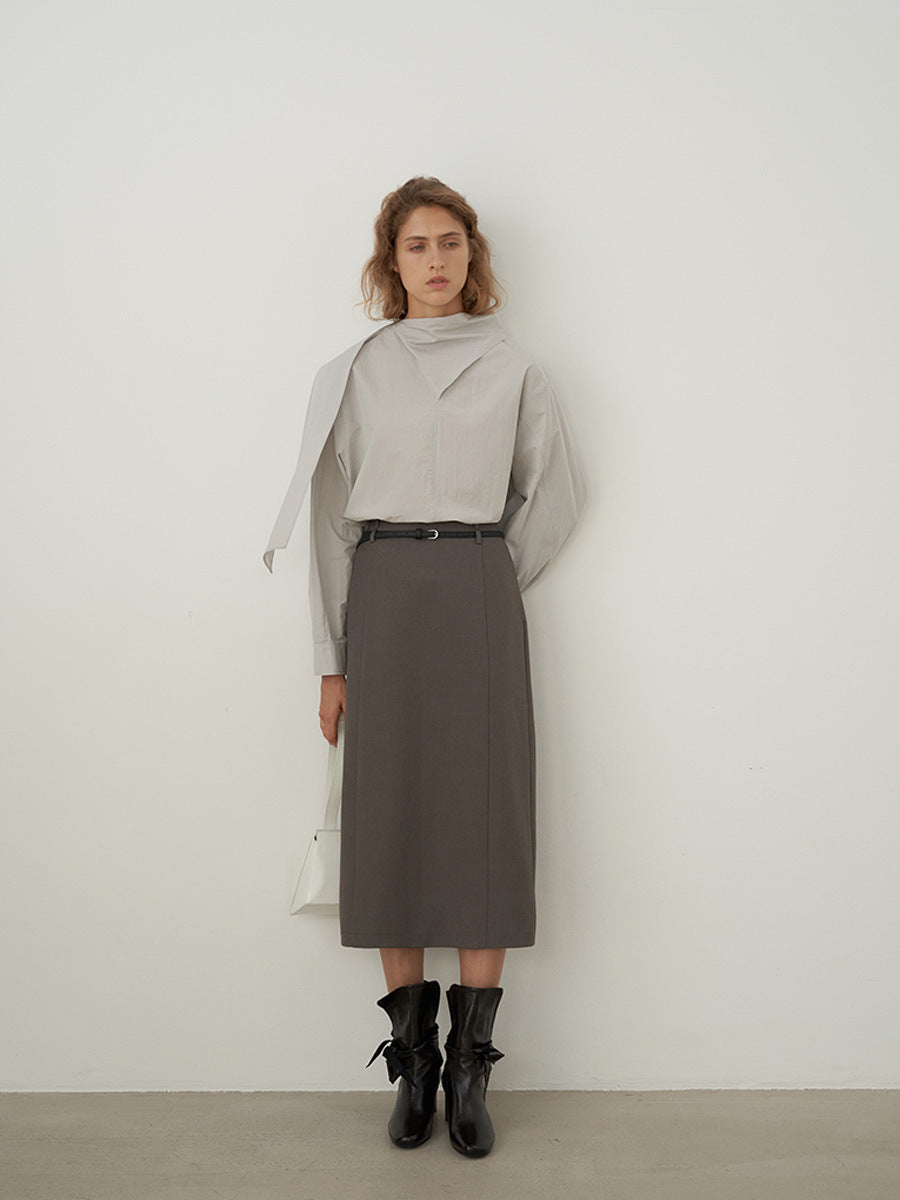 High-waisted Refined Tailored Midi Skirt