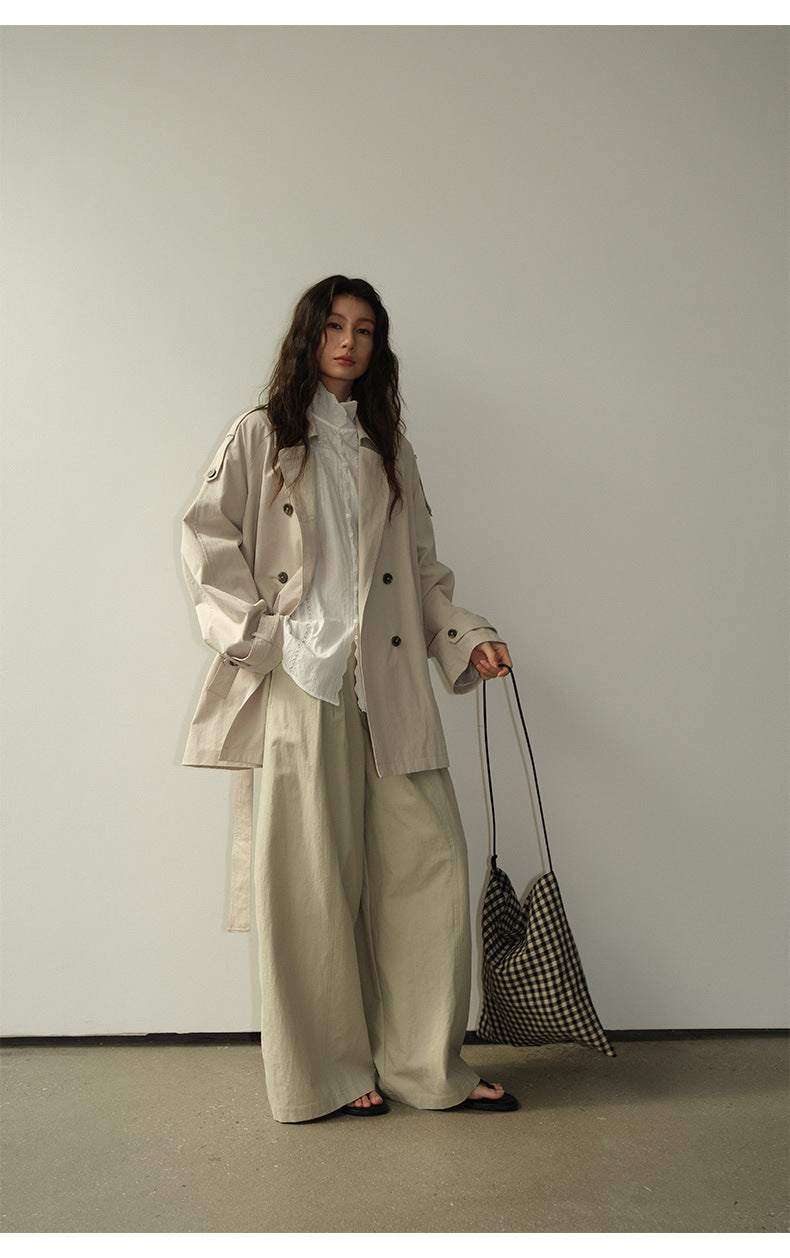 Double-Breasted Lapel Mid-Length Trench Coat
