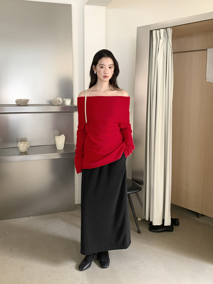 High-Rise Brushed-Texture Soft Straight Midi Skirt