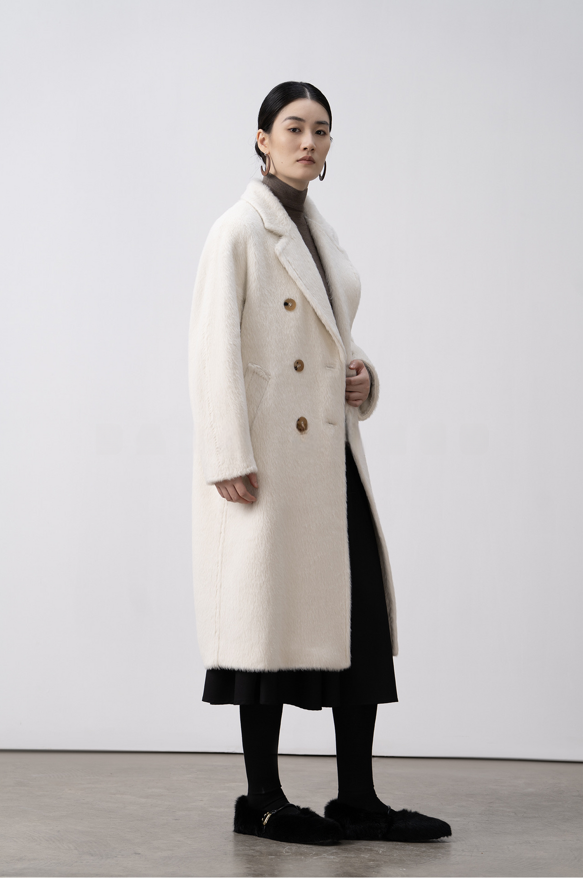 Merino Wool Fluffy Belted Long Coat