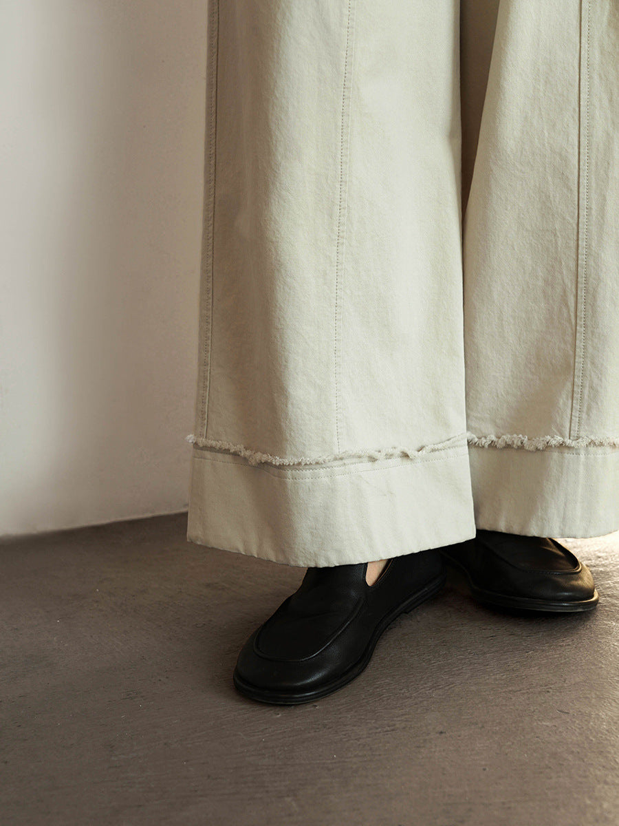 Versatile Frayed Wide-leg Pants with Belt