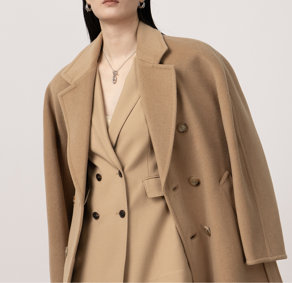 Double-Breasted Merino Wool & Cashmere Coat with Shearling Collar
