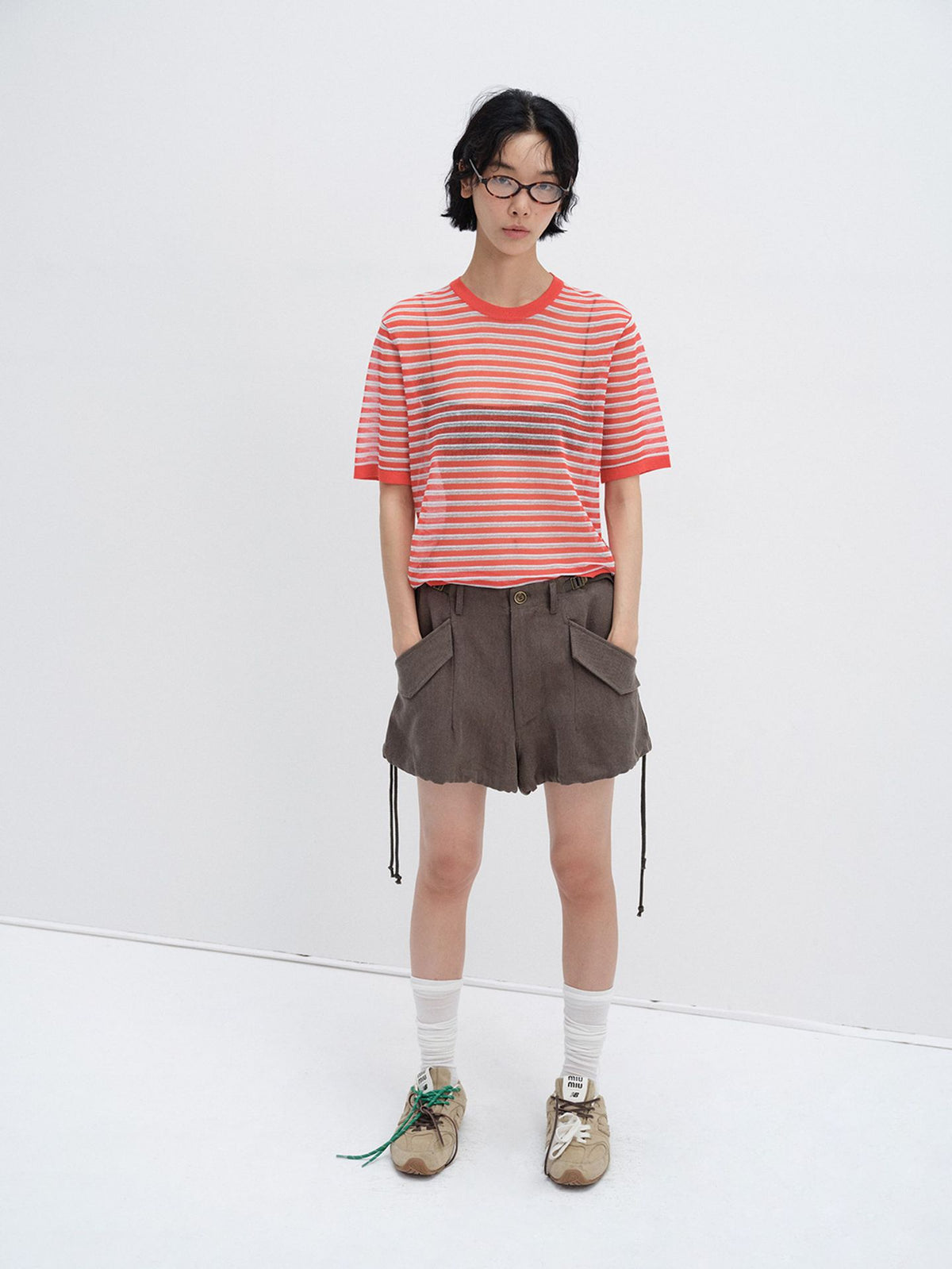 Silk Linen Striped Knit T-Shirt