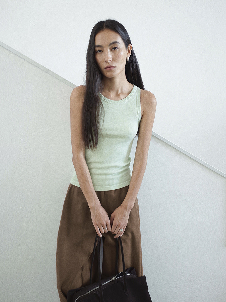 Round Neck Soft Textured Wool Tank Top