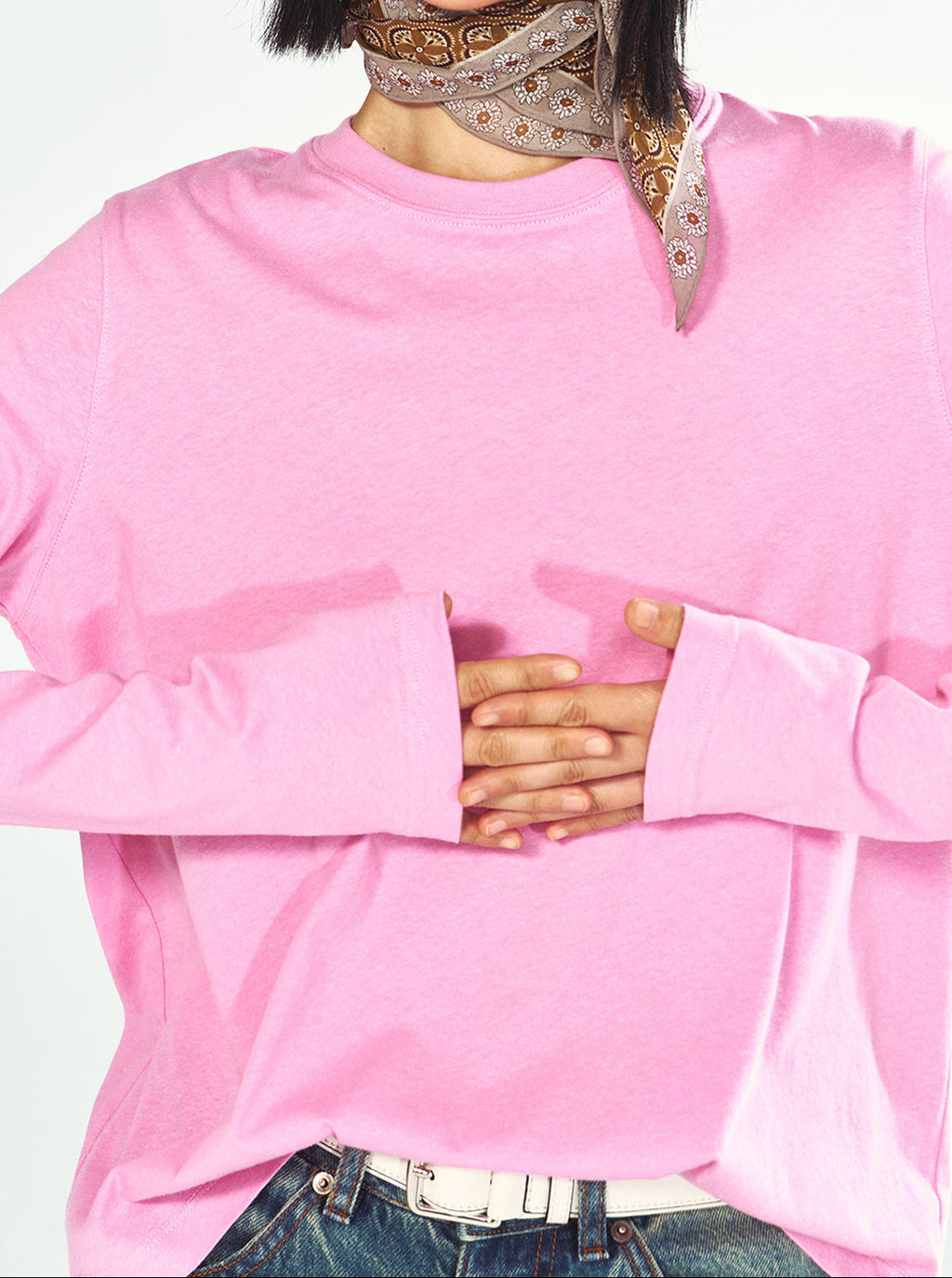 Cotton-linen Blend Basic Long-sleeve Round-neck T-shirt