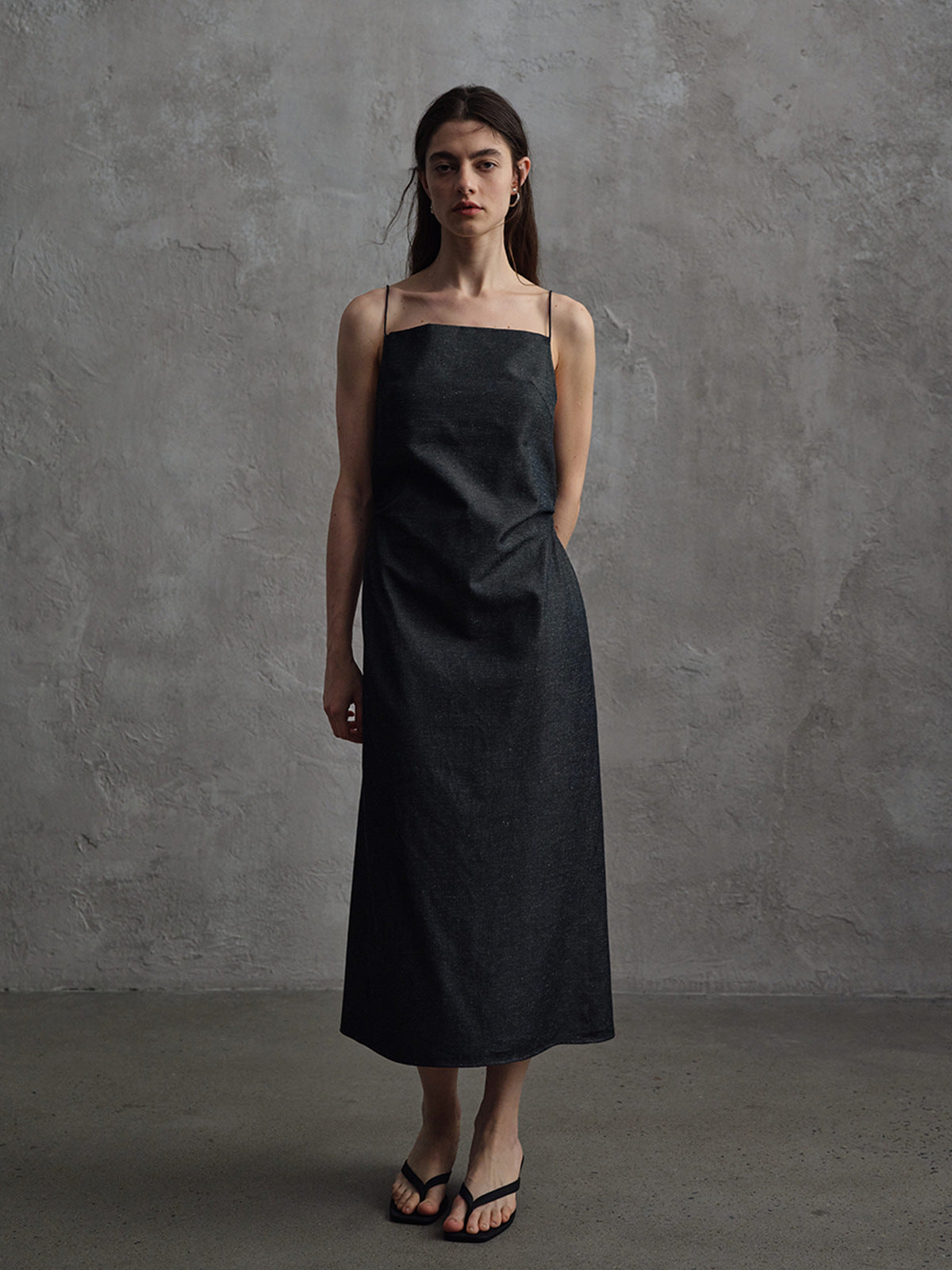 Linen Off-shoulder Strap Dress